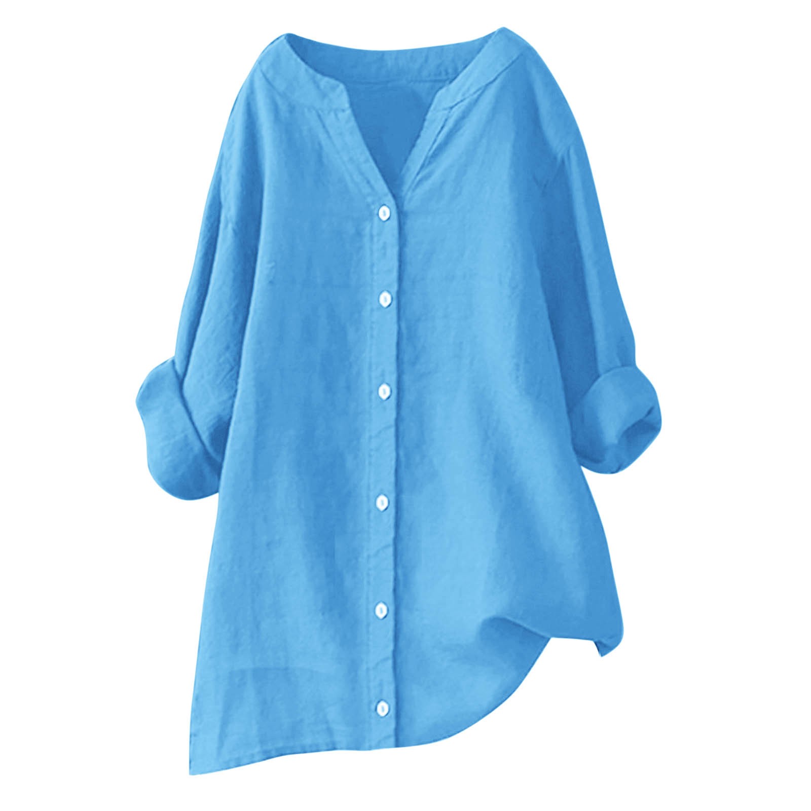 thumbnail image 4 of Blusa de manga larga con botones para mujer - Camisa informal lisa con cuello en V y corte holgado - Adecuada para el trabajo, citas o compras - Tallas S-XXXXXL, tejido de poliéster, 4 of 4